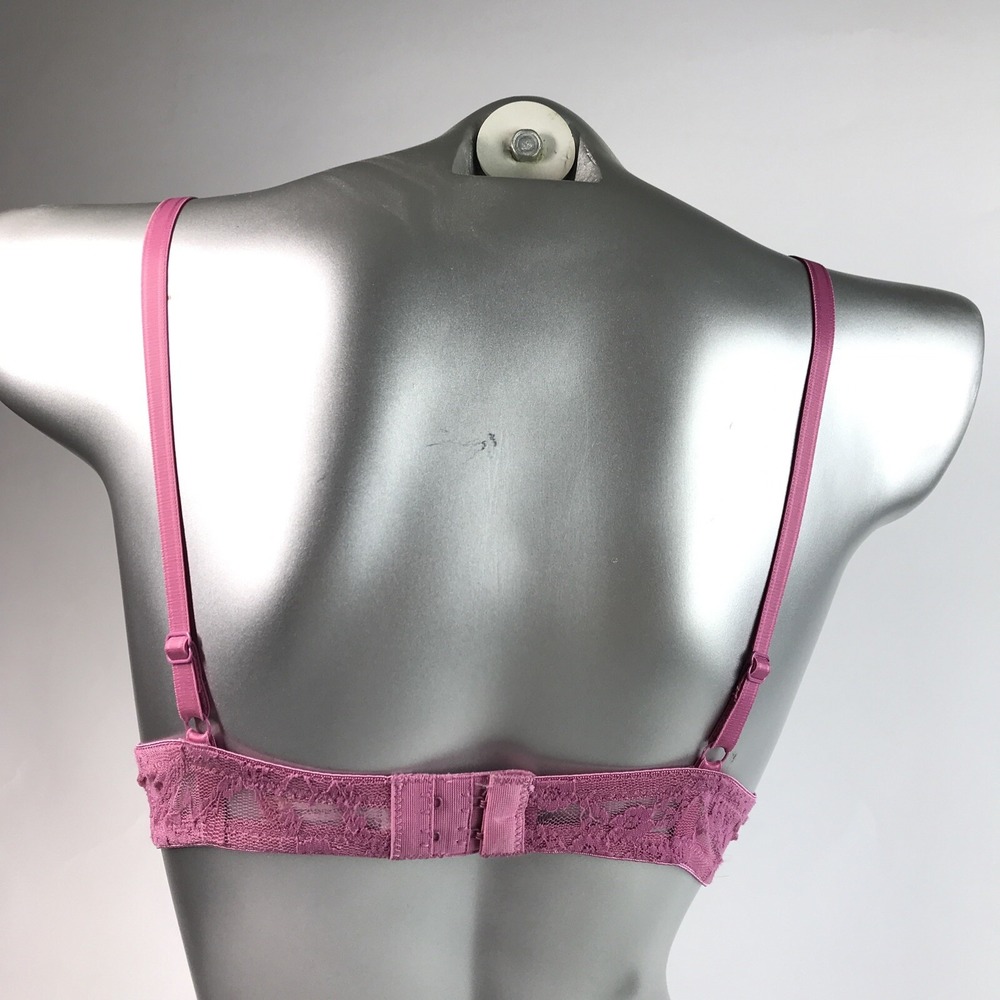 Berry Perry Underwire Push Up Bra, Size 34C, Pink Lace with Ribbon and Bows - Picture 3 of 10